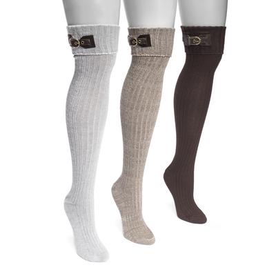 MUK LUKS Women's 3-Pair Buckle Cuff Over the Knee Socks Size One Size Neutral