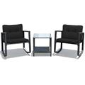 Costway 3 Pieces Cushioned Patio Rattan Set with Rocking Chair and Table-Black