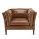 Fauteuil vintage en cuir marron pieds en bois