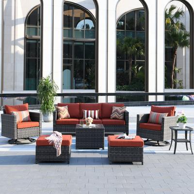 OVIOS 7-piece Patio Furniture Wicker Set with Swivel Rocking Chairs