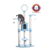 Classic 65" Real Wood Five Levels Cat Tree With Perch, Condo, Hanging Tunnel by Armarkat in Sky