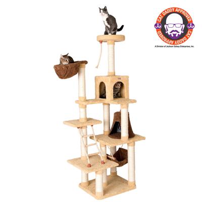 Real Wood 78" Cat Climber Play House Ffurniture With Playhouse, Lounge Basket by Armarkat in Gold