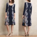 Anthropologie Dresses | Anthropologie Maeve Eira Midi Sweater Dress Size Small Womens Navy Blue Knit S | Color: Blue/White | Size: S