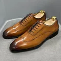 Chaussures Oxford à bout d'aile en cuir de veau véritable pour hommes chaussures provoqué Brogue à