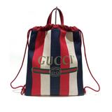 Gucci Bags | Gucci Sylvie Canvas Drawstring Backpack -Web Stripes -New | Color: Blue/Red | Size: 14.75 X 17.5 In