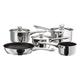 Judge Everyday Platina JDAYPC1 Set of 5 Stainless Steel Saucepans 16/18/20cm, 14cm Non-Stick Milk Pan, 24cm Non-Stick Frying Pan - 25 Year Guarantee Silver