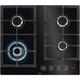 AEG HKB64450NB FlameLight Gas Hob, 4 Burners, 59cm, Gas-on-Glass Cooktop, Hob2Hood, StepPower Controls, LED Indicators, Cast Iron Pan Support, 4 Cooking Zones, Black