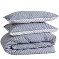 LERUUM Double Duvet Cover Set Grey Bedding Reversible Striped Cotton Bedding Geometric Pattern Quilt Cover Bed Set Grey White Bedding with Pillowcases(Grey Double Bedding)