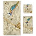 ALAZA Bath Towels Set of 3, Microfibre Towel Bathroom Linen Peacock and Bird Golden Towels Set Gift with 1 Face Towel 1 Hand Towel 1 Bath Towel Sheet, Absorbent Bathroom Accessories