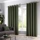 Fusion Green Eyelet Curtains 66 x 72 (168 x 183cm), 100% Cotton, Olive Green Curtains for Bedroom/Living Room, Door Curtain, Curtains & Drapes, 2 Panels