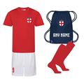Sportees Retro Kids Personalised Red White & Blue England Style Football Kit with Free Socks & Bag Youth Football England Boys Or Girls Football Jersey Child Football Kit (7/8 Years 30")