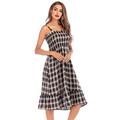 haashpylien Women's Casual Strappy Dress Sexy Sleeveless Midi Dress Summer Plaid Beach Sundress Ladies Fashion Pleated Ruffled Camisole V Neck A-Line Swing Dresses for Party Daily Wear Black