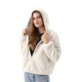 Women Hooded Faux Fur Coat Women Warm Winter Sherpa Coat Hood Women Fleece Shearling Jacket Coat Women Beige Teddy Coat Women Short Lightweigh Jacket Coat Women Outerwear Fluffy Fuzzy Zip Up Jacket XL