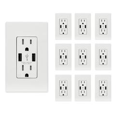 ELEGRP USB Wall Charger w/ Duplex Tamper Resistant Outlet, Wall Plate Included, White (10-Pack) | 1.69 H x 4.17 W x 1.65 D in | Wayfair