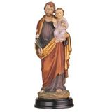 Trinx 5"H Saint Joseph Holding Baby Jesus Statue Holy Figurine Religious Decoration Resin in Brown/Indigo/Yellow | 5 H x 2 W x 2 D in | Wayfair