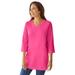 Plus Size Women's Perfect Three-Quarter Sleeve V-Neck Tunic by Woman Within in Raspberry Sorbet (Size 6X)