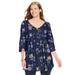 Plus Size Women's V-Neck Pintucked Tunic by Woman Within in Navy Marigold Floral (Size 38/40)
