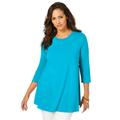 Plus Size Women's Stretch Knit Swing Tunic by Jessica London in Ocean (Size 30/32) Long Loose 3/4 Sleeve Shirt