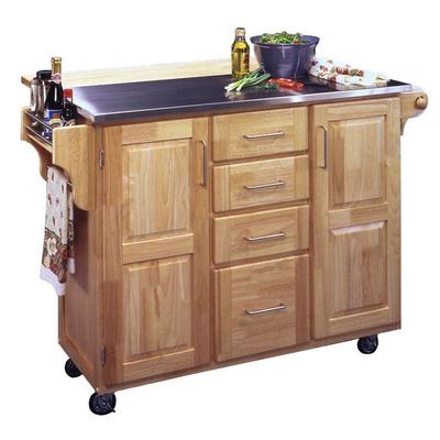 Stainless Steel Kitchen Cart with Wood Breakfast Bar by Homestyles in Wood