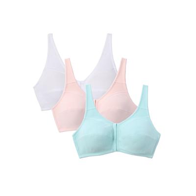 Plus Size Women's 3-Pack Front-Close Cotton Wireless Bra by Comfort Choice in Pastel Assorted (Size 44 C)