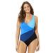 Plus Size Women's Colorblock Surplice One Piece Swimsuit by Swimsuits For All in Blue Combo (Size 8)