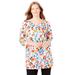 Plus Size Women's Perfect Printed Three-Quarter-Sleeve Scoopneck Tunic by Woman Within in White Painterly Bloom (Size 5X)
