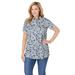 Plus Size Women's Perfect Printed Short-Sleeve Polo Shirt by Woman Within in Heather Grey Pretty Floral (Size 1X)