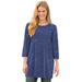 Plus Size Women's Perfect Printed Three-Quarter-Sleeve Scoopneck Tunic by Woman Within in Navy Offset Dot (Size S)