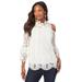 Plus Size Women's Lace Cold-Shoulder Top by Roaman's in Ivory (Size 30 W) Mock Neck 3/4 Sleeve Blouse