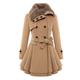 TYQQU Women's Winter Collar Coat Double Breasted Belted Woolen Jacket Long Sleeve Elegant Overcoat Casual Warm Coat Khaki S
