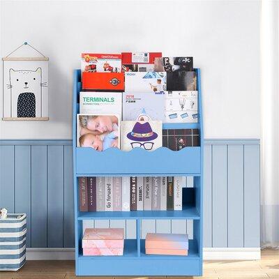 Layer Fabric Sling Bookcase Toy Picture, Large White Wooden Montessori Bookcase Dollhouse Toy Storage