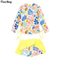 TiaoBug-Bikini d'été à manches longues pour fille maillot de bain 2 pièces imprimé floral style