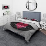 Designart 'Red Heart In Black and White Lips' Modern Duvet Cover Set