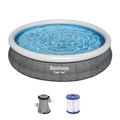 Bestway Fast Set Aufstellpool-Set mit Filterpumpe Ø 366 x 76 cm, Rattan-Optik (Schiefergrau), rund