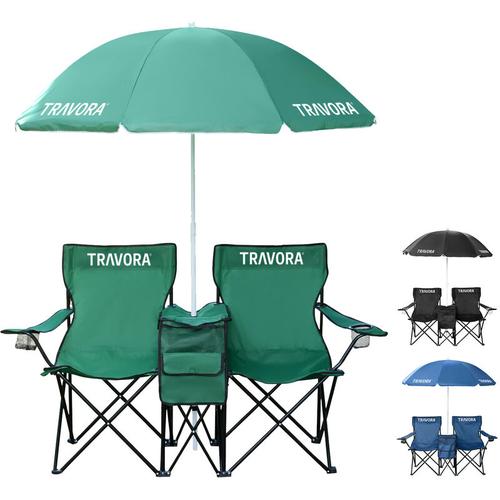 2er Partner Campingstuhl mit Sonnenschirm und Kühlfach in versch. Farben:Grün