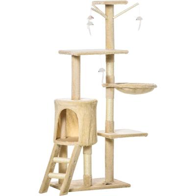 Katzenbaum Kratzbaum Katzenkratzbaum Kletterbaum Katze Treppe 4 Spielzeug Beige 50 x 35 x 134,2 cm