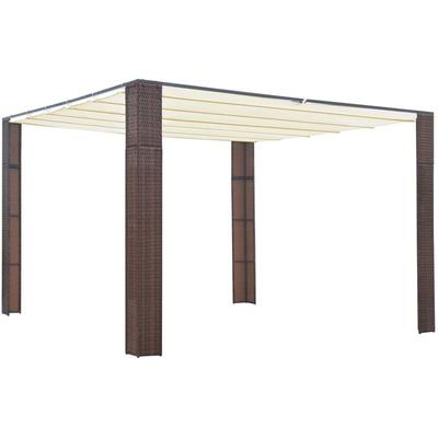 Pavillon mit Dach Poly Rattan 300x300x200 cm Braun und Creme Vidaxl