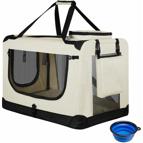 Hundetransportbox Lassie M (beige) faltbar - 42 x 60 x 44 cm - Hundebox mit Decke, Tasche & Griffen