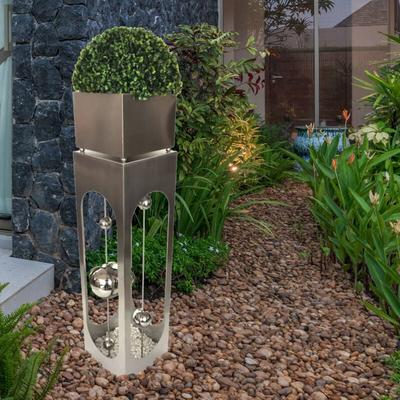 Der Holzwurm - Pflanzsäule Edelstahl Gartendeko Metallständer mit Schale silber Blumensäule Outdoor Image