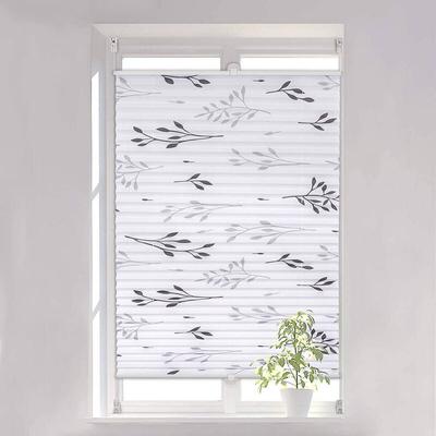 Woltu - Plissee Faltrollo Klemmfix ohne Bohren Zweigmotiv grau 60 x 130 cm Image