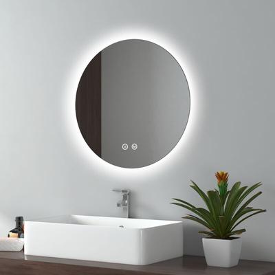 Badspiegel mit Beleuchtung Badezimmerspiegel Wandspiegel, Stil 3, ф50cm, Runder Spiegel mit Touch,