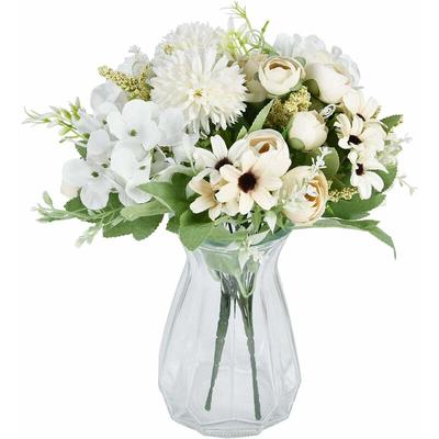 Artificial Bouquet 2 Pieces White Fake Peonies Hydrangeas Carnations Artificial Flowers Floral