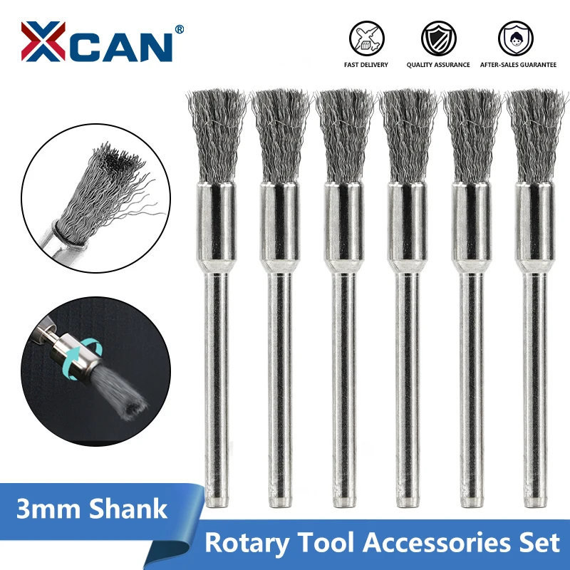 XCAN – jeu de brosses à roue en fil d'acier, tige de 3.0mm pour outil rotatif Dremel, outil de polissage en métal, brosse à outil abrasif