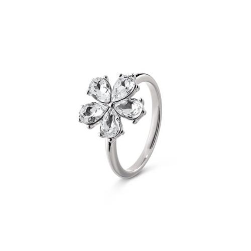 Ring, rhodiniert, mit Blüte aus Glaskristallen