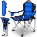 TRESKO Chaise de camping pliante BLEU jusqu'à 150 kg chaise de pêche, avec accoudoirs et