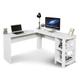 Bureau d'angle, table de travail, 140 x 130 x 72 cm Bureau d'ordinateur en L-forme,Blanc - Mondeer