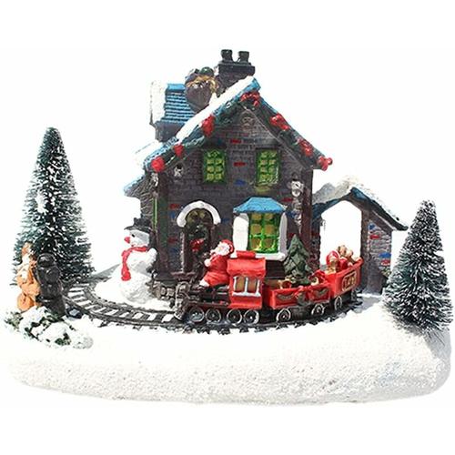 Farbe LED Weihnachtsbeleuchtung, Spielzeugeisenbahn Dorfhaus Landschaftslicht, Schnee Harz Figuren,