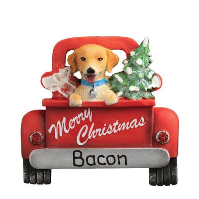 Custom Personalization Solutions Golden Retriever Dog Riding in Vintage Red Pickup Truck Personalized Christmas Tree Ornament