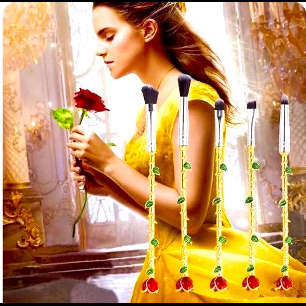 Disney Makeup | Beauty And The Beast 5 Piece Makeup Brush Set | Color: Gold/Red | Size: Os