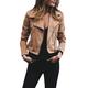 HARRYSTORE Women Long Sleeve Zipper Closure Motorcycle Biker Faux Leather Jacket (L, Khaki A)